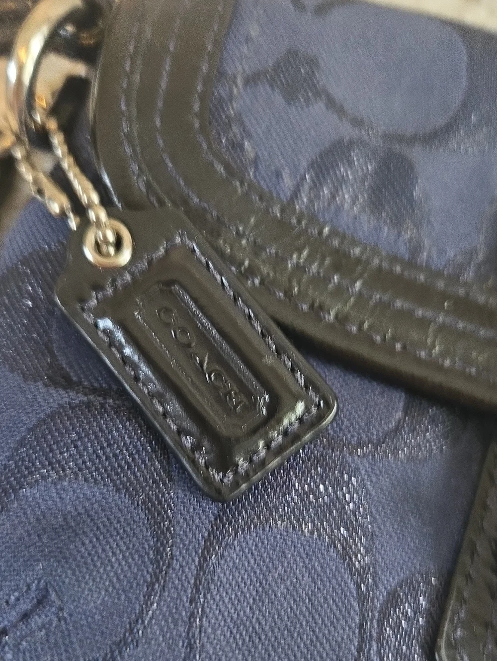 Coach Navy Signature Wristlet with Turn-Lock Closure EUC